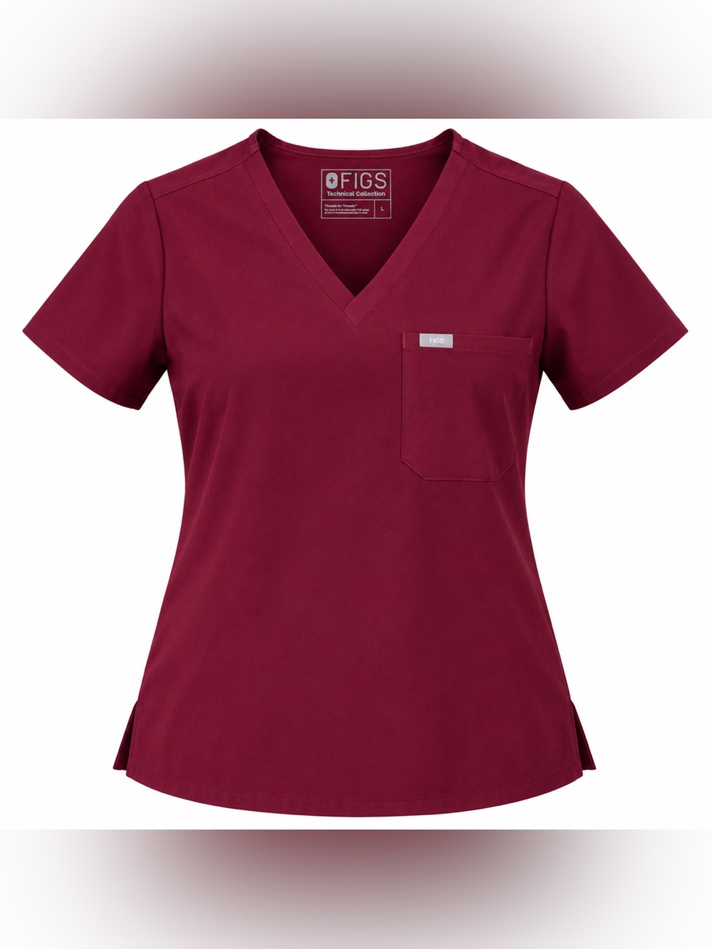 Figs Short Sleeve V-Neck Top in Wine